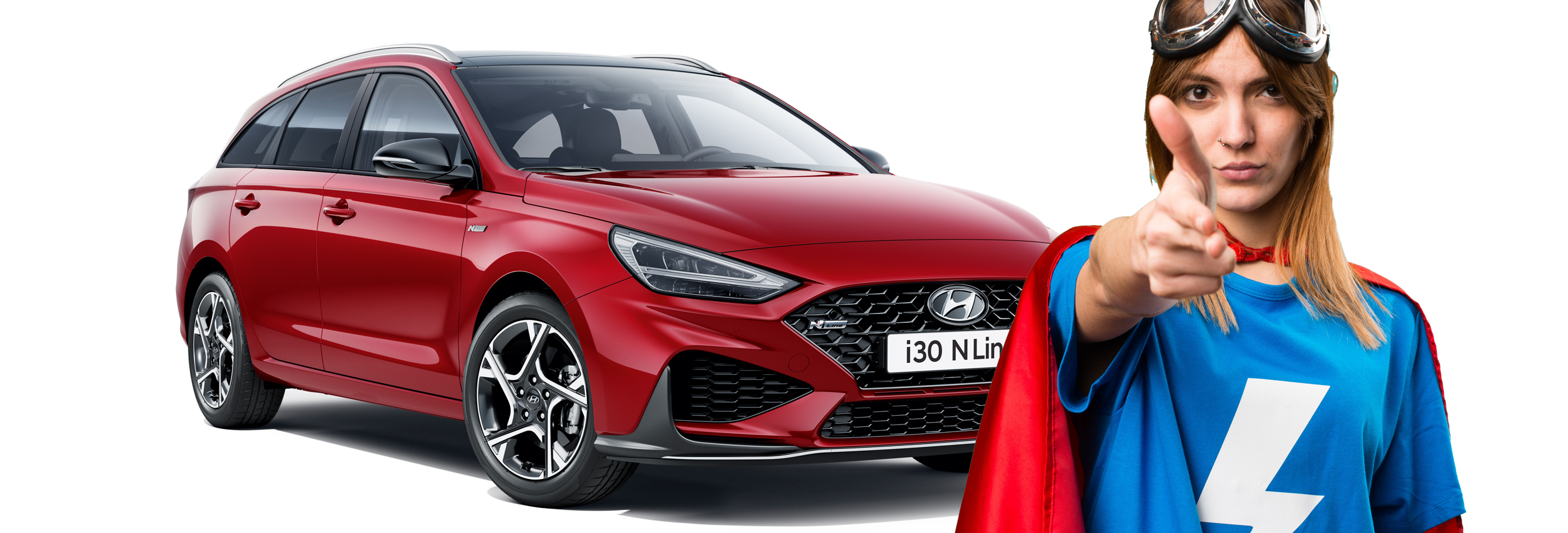 I30 Kombimodell in rot mit dem Mädchen der JEDERMANN Finanzierung von HEINEMANN