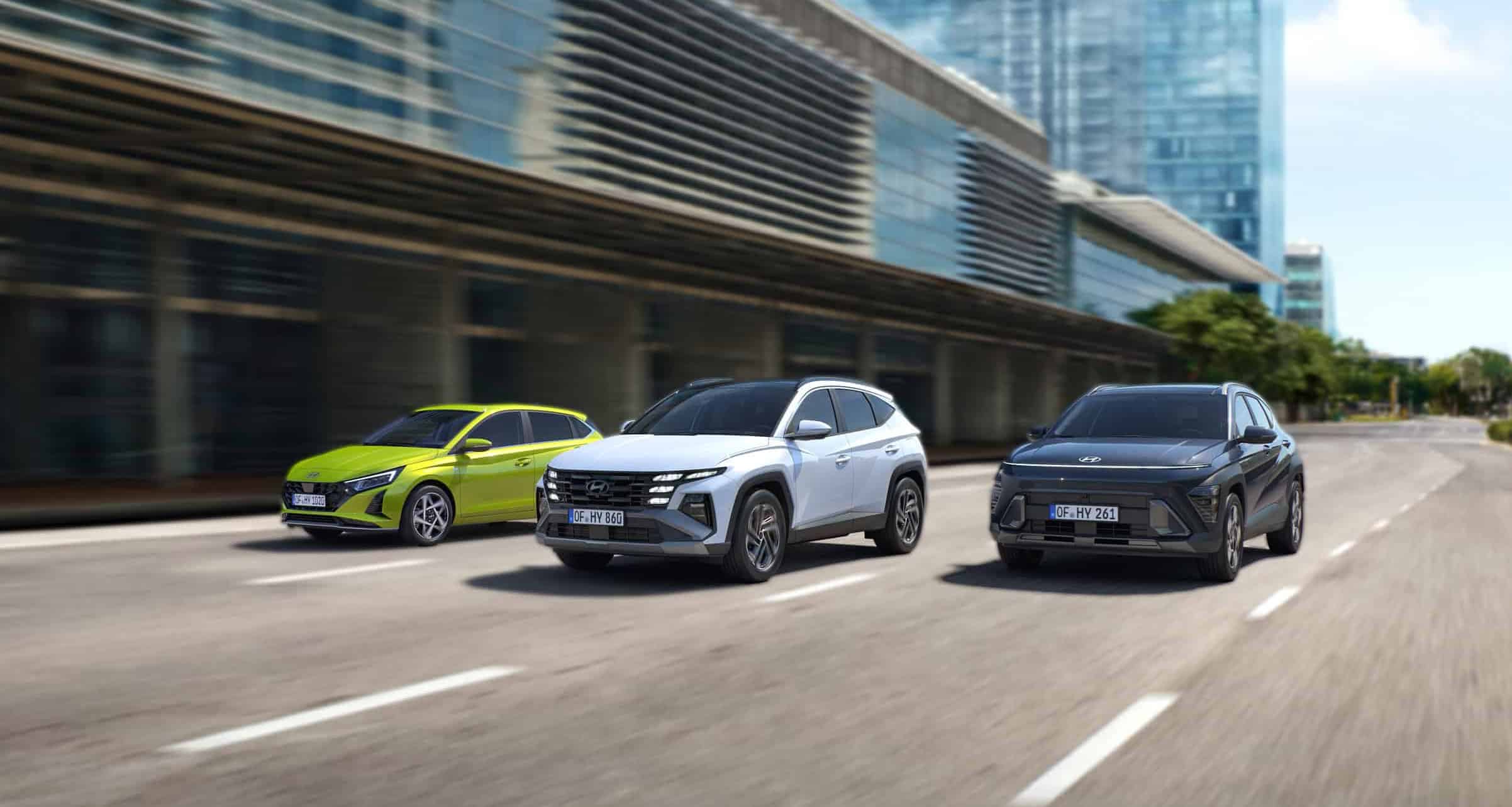 Hyundai i20, TUCSON und Kona auf der Straße